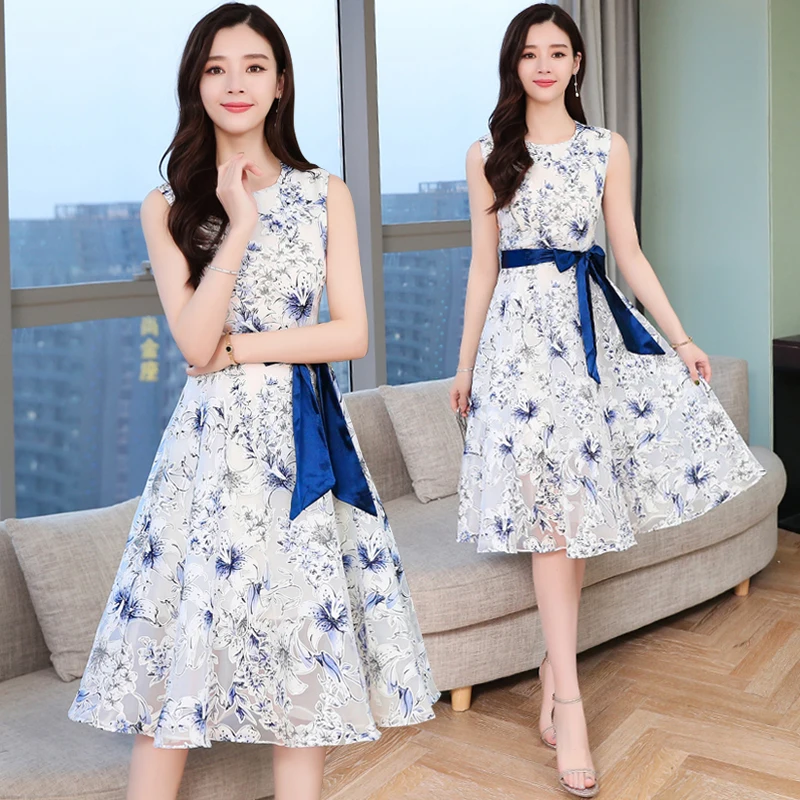 

Summer Women Print Floral Dress Girls Lady Cute Elegant Korean Casual Beach Midi Tank Dress Mesh Vintage Runway Vestidos New