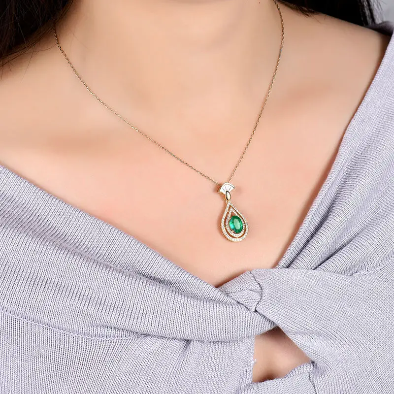 Цепочка с подвеской из желтого золота 14 карат изумрудами|necklace round pendant|necklace pendant