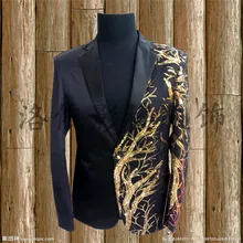 XS-XXXXL! Мужской DJ певица звезда Красного цвета с золотой строчкой костюм, расшитый пайетками платье ds личность выступление мага этап певиц