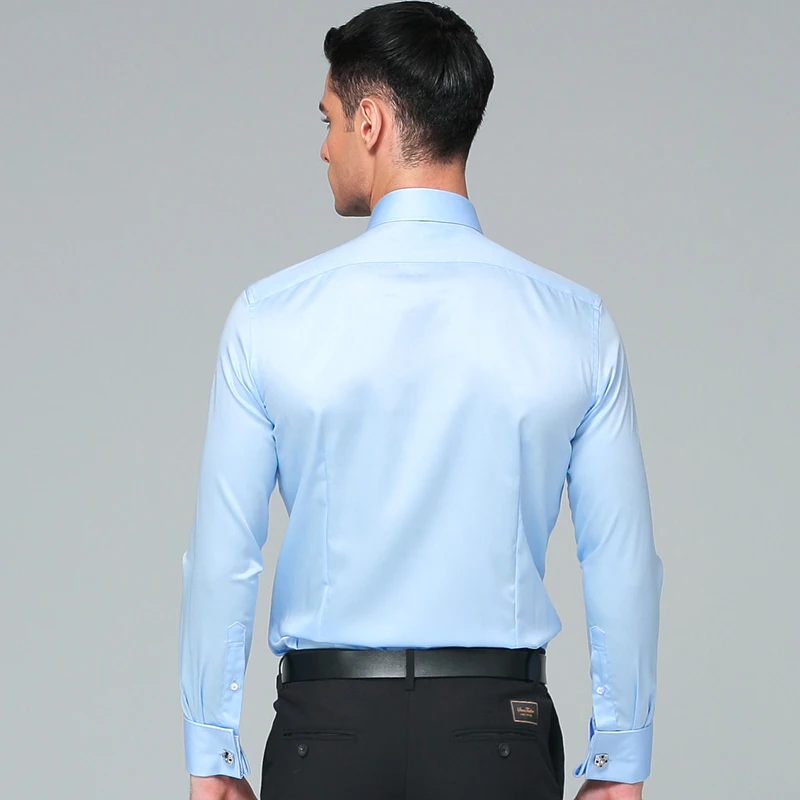 Regular Fit Shirts for Men Business Long Sleeve Cufflink Cotton Solid Color Camisas De Hombre dress shirts men casual shirts