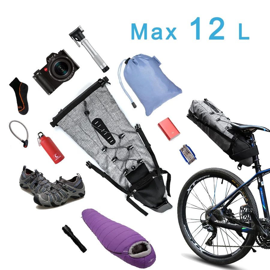 Clearance NEWBOLER 100% Waterproof Bicycle Saddle Bag Large Bike Tail Seat Bags TPU + Polyester Cycling Rear Panniers Bike Accessories 12L 1