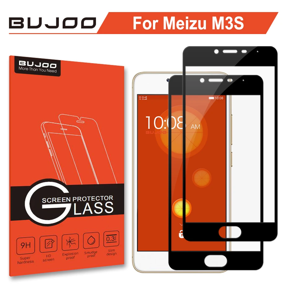 2 Pack 100% Original BUJOO Screen Protector Real 2.5D 0.3mm 9H Full Cover Tempered Glass For Meizu M3S M3 S Meilan 3S Film | Мобильные