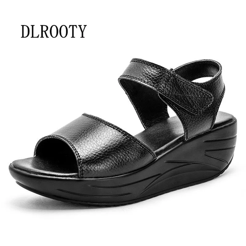 Y9018 Black Женские босоножки; коллекция года; летние туфли; женские туфли на танкетке; модные удобные повседневные женские шлепанцы из натуральной кожи на застежке-липучке - Цвет: Y9018 Black