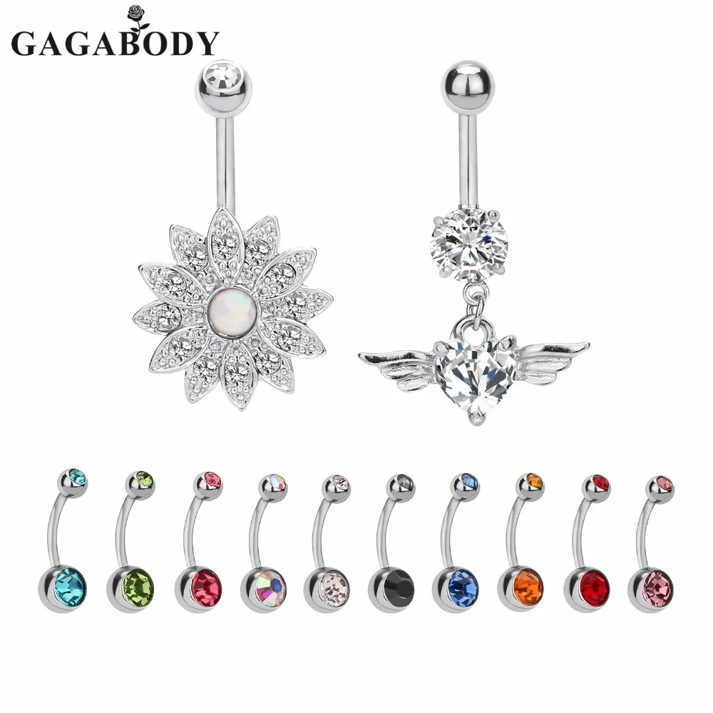GAGA 2017 1 Set Mixed Stainless Steel Navel Ring 12PCS 1.6mm Belly