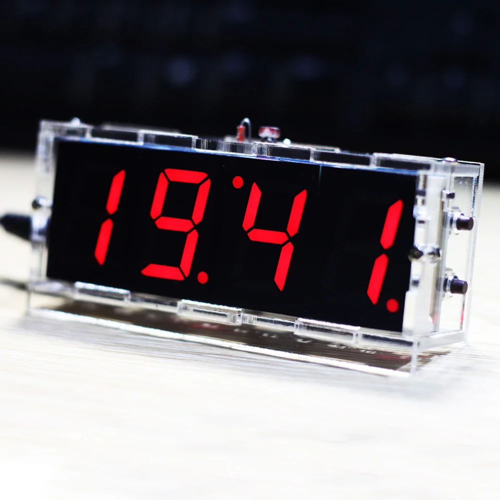 

Compact 4-digit DIY Digital LED Clock Kit Light Control Temperature Date Time Display Transparent Case (Battery Not Included)