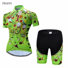 Команда teleyi для женщин Велоспорт Ropa велоформа зеленый для девочек велосипед короткий рукав Джерси и комбинезон шорты комплект велосипедная спортивная одежда комплект одежды