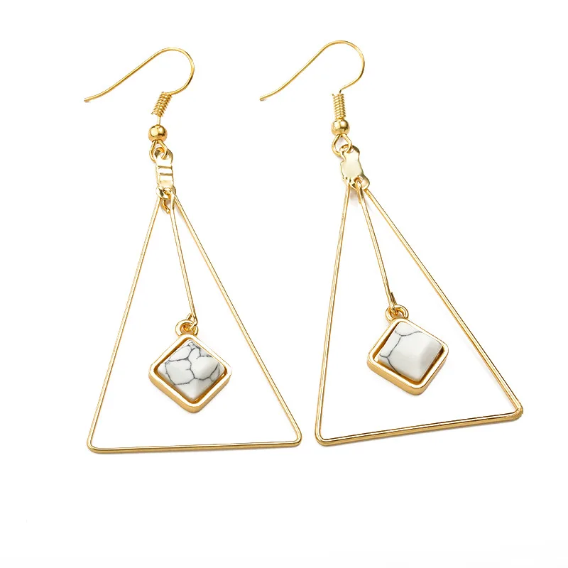 Square Circle Triangle Black and White Drop Dangle Earrings