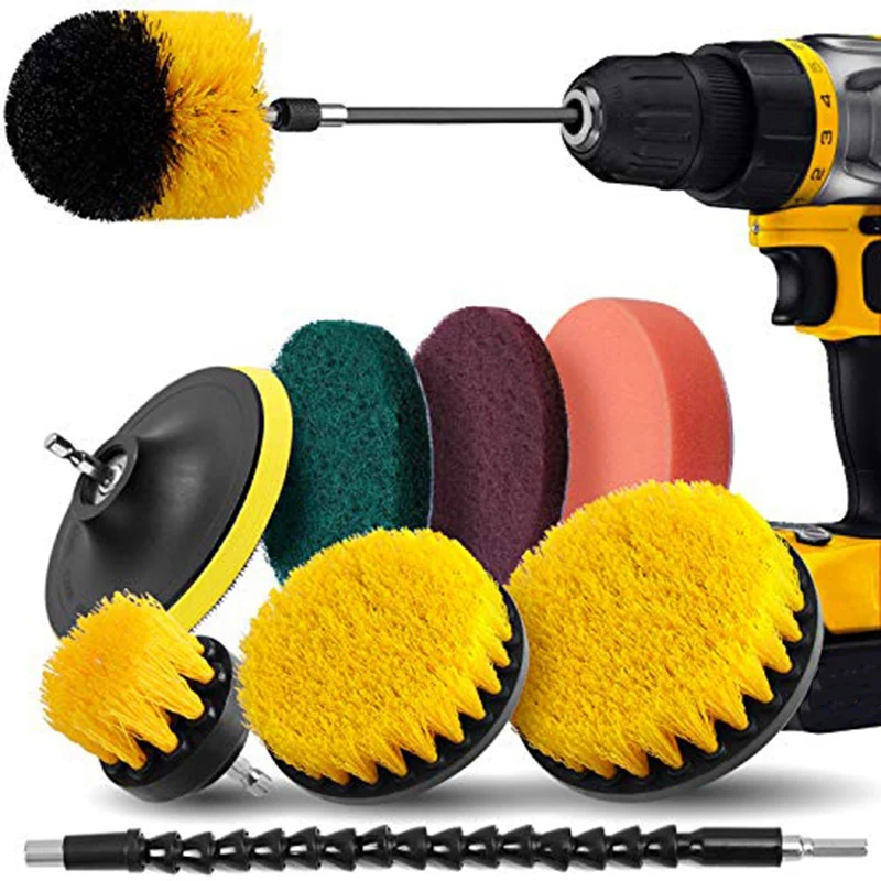 

Drill Brush Attachment Set -Drill Brush Kit,Scrub Pads & Sponge,Power Scrubber Brush with Extend Long Attachment for Grout,Til