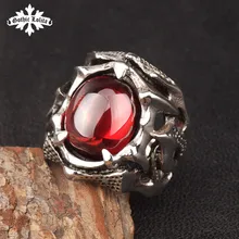 

Dragon Crew Artificial jewelry Stainless Steel punk vintage index finger ring red stone for men