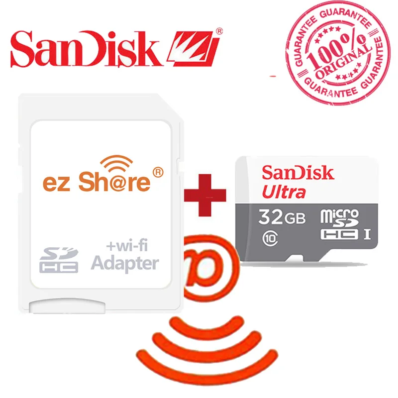 100% Оригинальный ezshare Беспроводной Wi Fi адаптер + Sandisk Ultra 16 ГБ 32 8 класс 10 micro sd