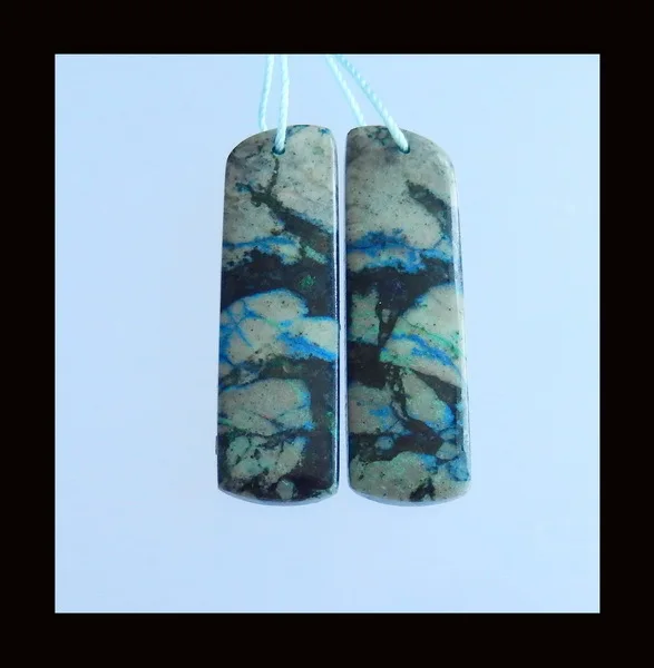 

Semiprecious stone jewelry,birthday gift.Chrysocolla Earrings Beads,42x13x4mm,10.09g
