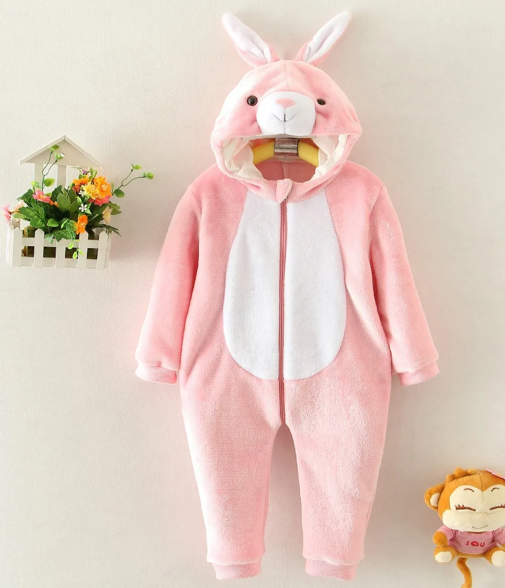 New designer for kids pink rabbit cartoon onesies warm jumpsuit home
