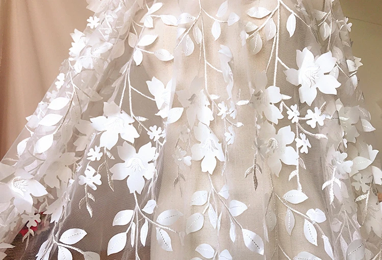 GLace 1Y/лот 1,25 м широкие белые цветы кружева Прозрачная сетка ткань одежда юбка свадебное платье занавеска украшения фабрикtx164