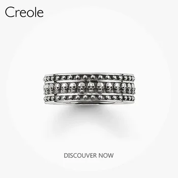 

The Band Ring Miniature Skulls,2019 Brand New 925 Sterling Silver Punk Rebel Street Fashion Jewelry Blackened Gift For Women