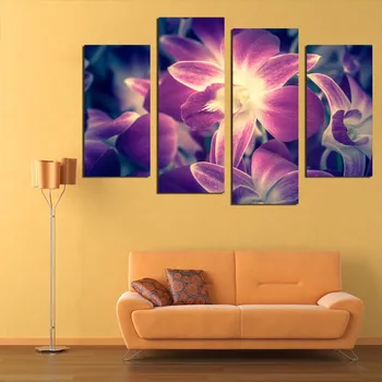 

Hot sale Hd purple flower canvas painting set paintings modern pictures coloridas decoration for living room wall modular
