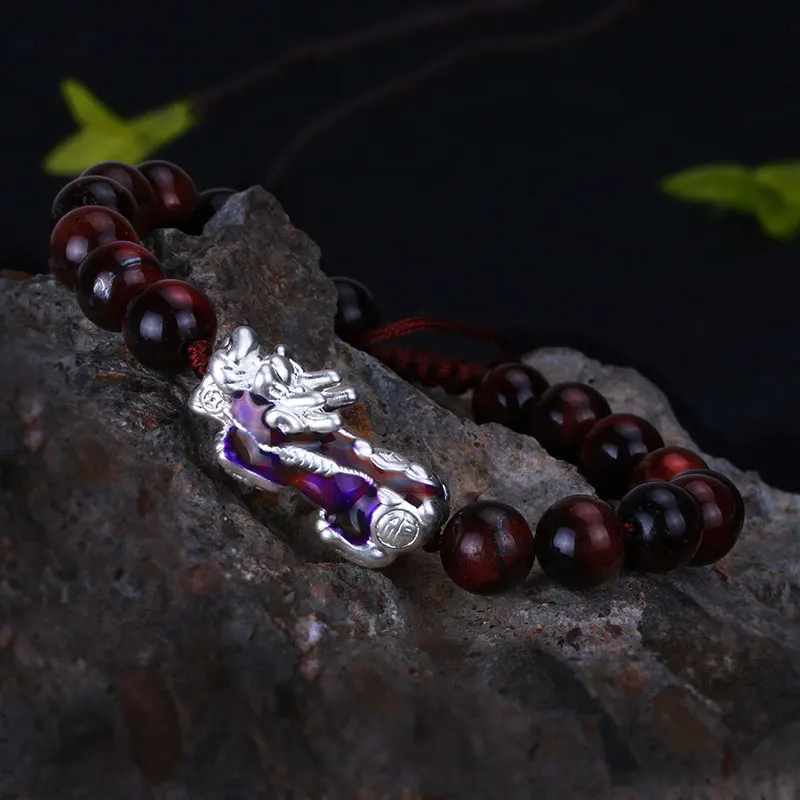 

Valentines Gift 999 Sterling Silver Pi Xiu Bracelets For Men & Women Temperature Sensitive Tiger's Eye Beads Fine Lover Jewely