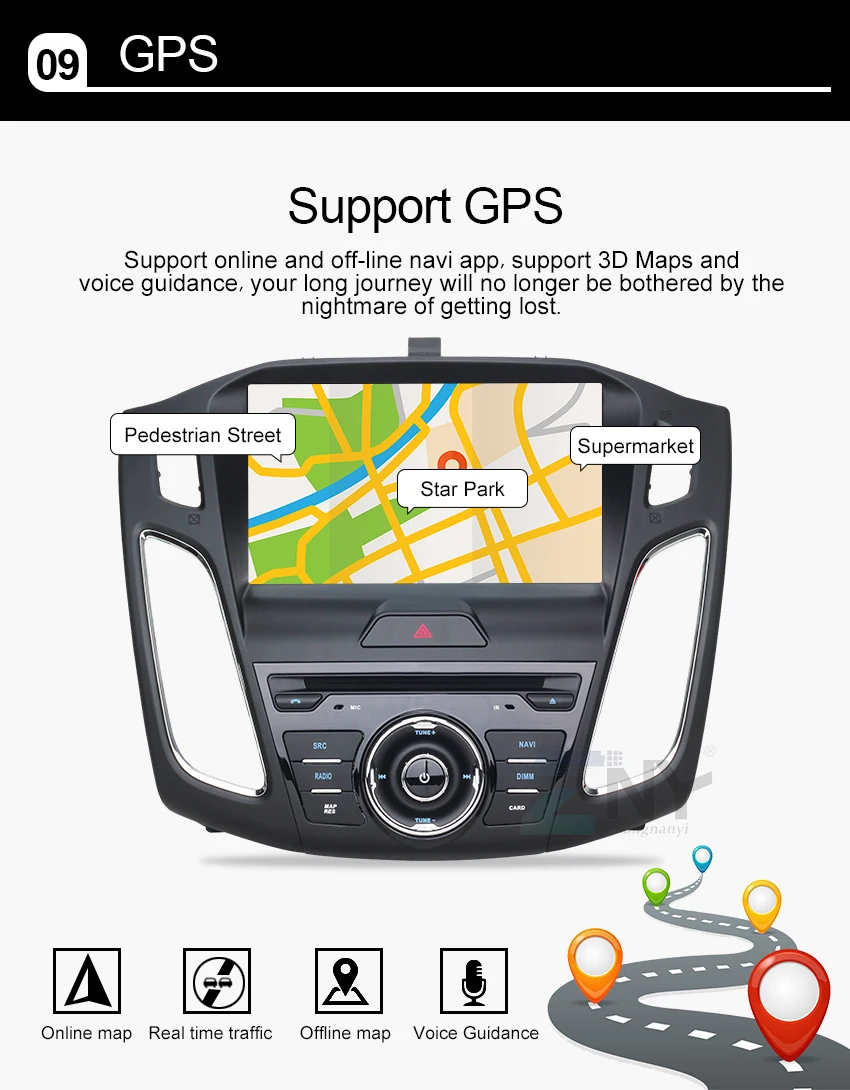 Sale 9" HD Android 8.1 Car GPS Stereo For 2015 2016 2017 Focus Auto DVD Audio Video Radio FM RDS WiFi Navigation Free Backup Camera 10