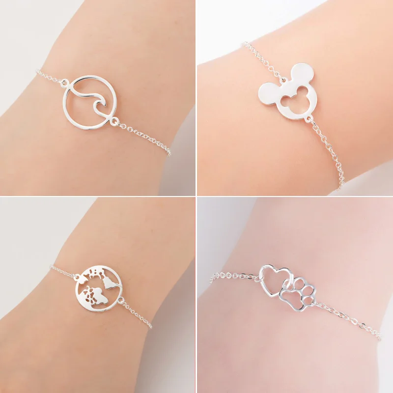 

Hfarich New Animal Mickey Charm Bracelets Bangles Women Jewelry Dog Footprint Wave Cuff Bracelet Birthday bijoux femme