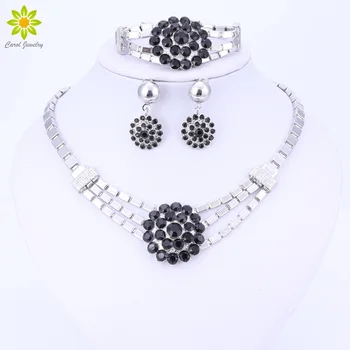 

2020 Fashion Nigerian Wedding African Beads Jewelry Sets Crystal Dubai Silver Color Jewelry Sets For Women Costume Design