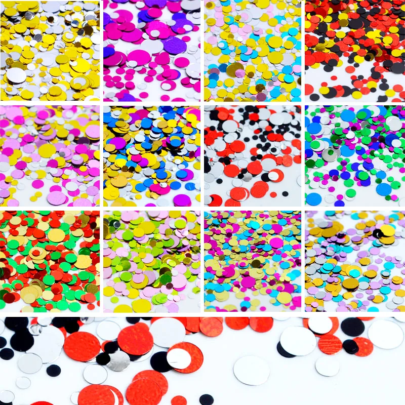 

YWK 1g Nail Art Round Decorations New Mini Thin Mixed Colorful 1-3mm 12 Colors Optional Glitter Paillette Nail Tips Sticker