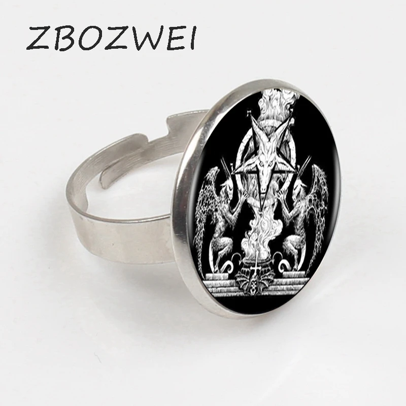 

ZBOZWEI 2018 Copper Baphomet Pentagrama style Ring and white Vintage Handmade Ring Women Jewelry