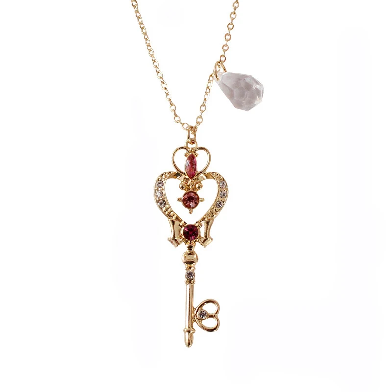 

HANCHANG Jewelry Sailor Moon Time Key Model Transparent Pendant Gold Heart Sweater Necklace Beautiful Jewelry Gift for Woman