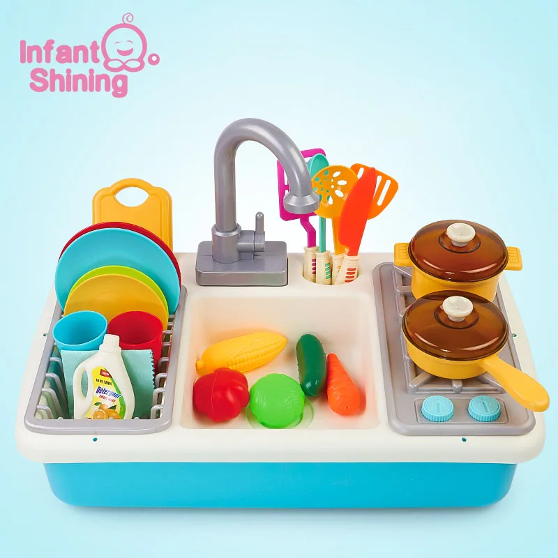 

Infant Shining Kitchen Toys Sets Plastic Simulation Electric Dishwasher Pretend Play for Children Girls Birthday Gifts