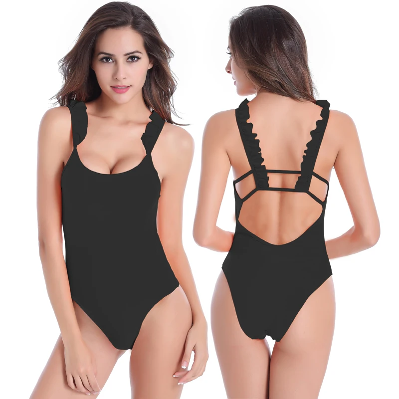 

Swimwear Women Ruffled Double Shoulders Bathing Swim Suits Back Cross Straps Swimsuit Plus Size Lady Cute Bathing Suit