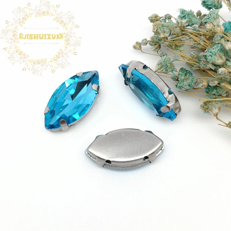 Best продаж! бирюзовый Лошадь глаз Форма Стекло Кристалл пришить стразы с четырьмя коготь Diy шоссе аксессуары
