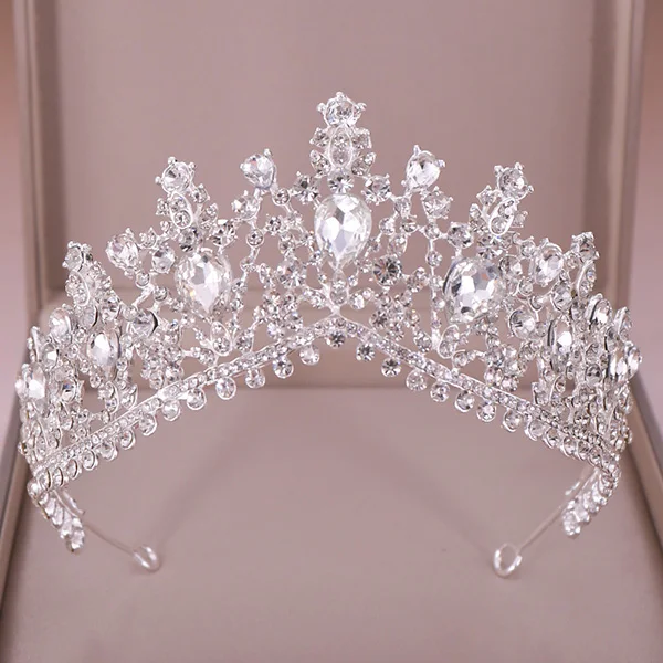Silver Трендовые серебряные хрустальные свадебные аксессуары для волос для женщин Королевская корона роскошные стразы Diadems Свадебные украшения для волос Прямая поставка - Окраска металла: Silver