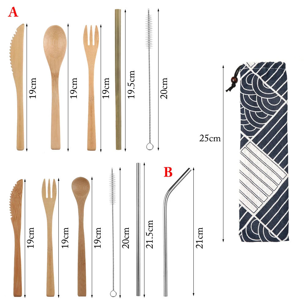 1 Набор Японской Деревянной Посуды, Набор бамбуковых столовых приборов, набор столовых приборов из соломы с тканевой сумкой, кухонные инструменты для приготовления пищи