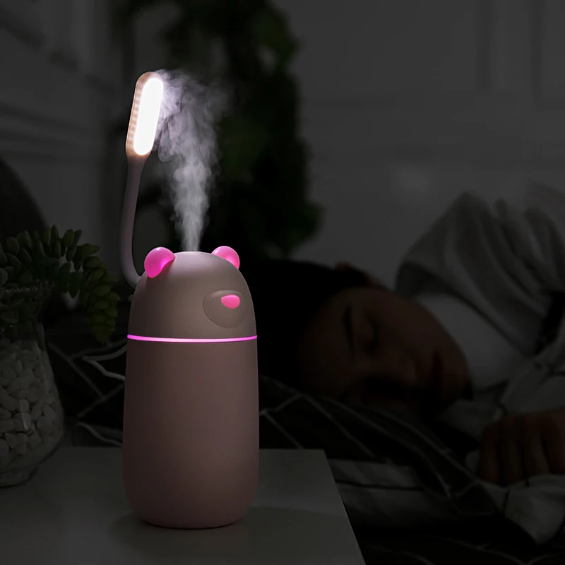 

300ML Portable Cute Bear Shape Humidifier with Fan Light 3-in-1 Mini Home Desktop Mist Humidifier Best for Bedroom Home