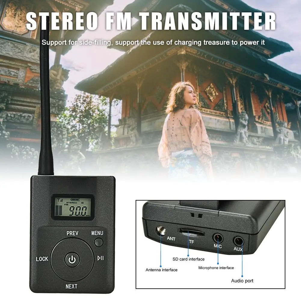 

Car Vehicle Portable Wireless FM Audio Transmitter Guide Conference Square Dance MP3/4 3.5MM AUX Low-power Stereo Radio Adapter