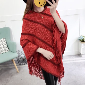 

new long joker korean fasion women knit hedge tassel batwing sleeve cloak cape pullovers knitwear loose girl clothes plus size