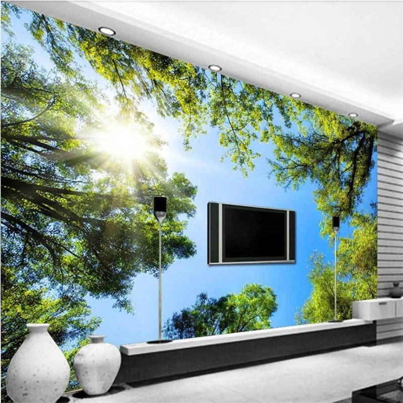 Wellyu Dream Forest Sky HD естественная сцена TV на заказ Большие Настенные зеленые обои |