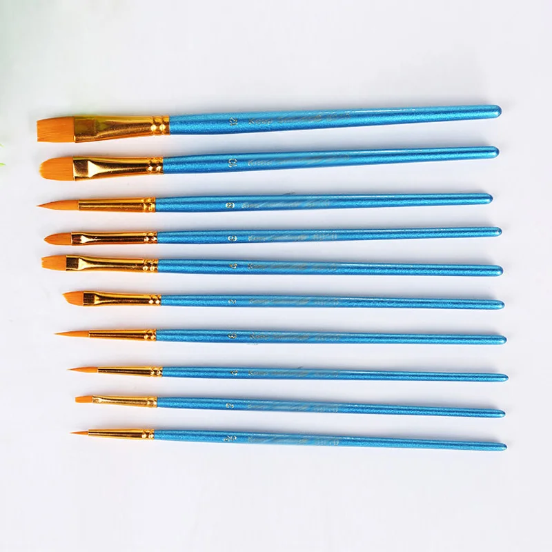 10 шт многофункциональная Акварельная гуашь с деревянной ручкой плоские кончики кисти ручки перламутровая синяя детская кисть для рисования набор кончиков