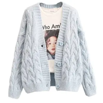 

2019 Spring Autumn Women Preppy Style Twist Knit Cardigan Sweater Coat Female Korean Style Tricot Poncho Casaco Feminino K163