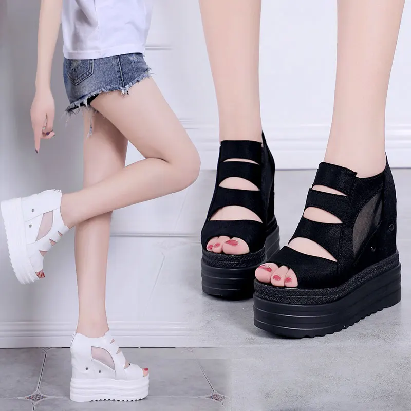 Gladiator Platform Sandals Women Shoes Summer High Heels 8CM Mesh Ladies Casual Student Shoes Wedge Chunky Sandals Girl Shoes