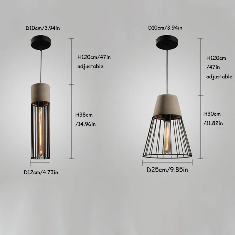 Post Modern Hanging Cement Pendant Lamp Contemporary Concrete Black Caged Pendant Lights Wrought Iron Lighting Fixture Edison (6)
