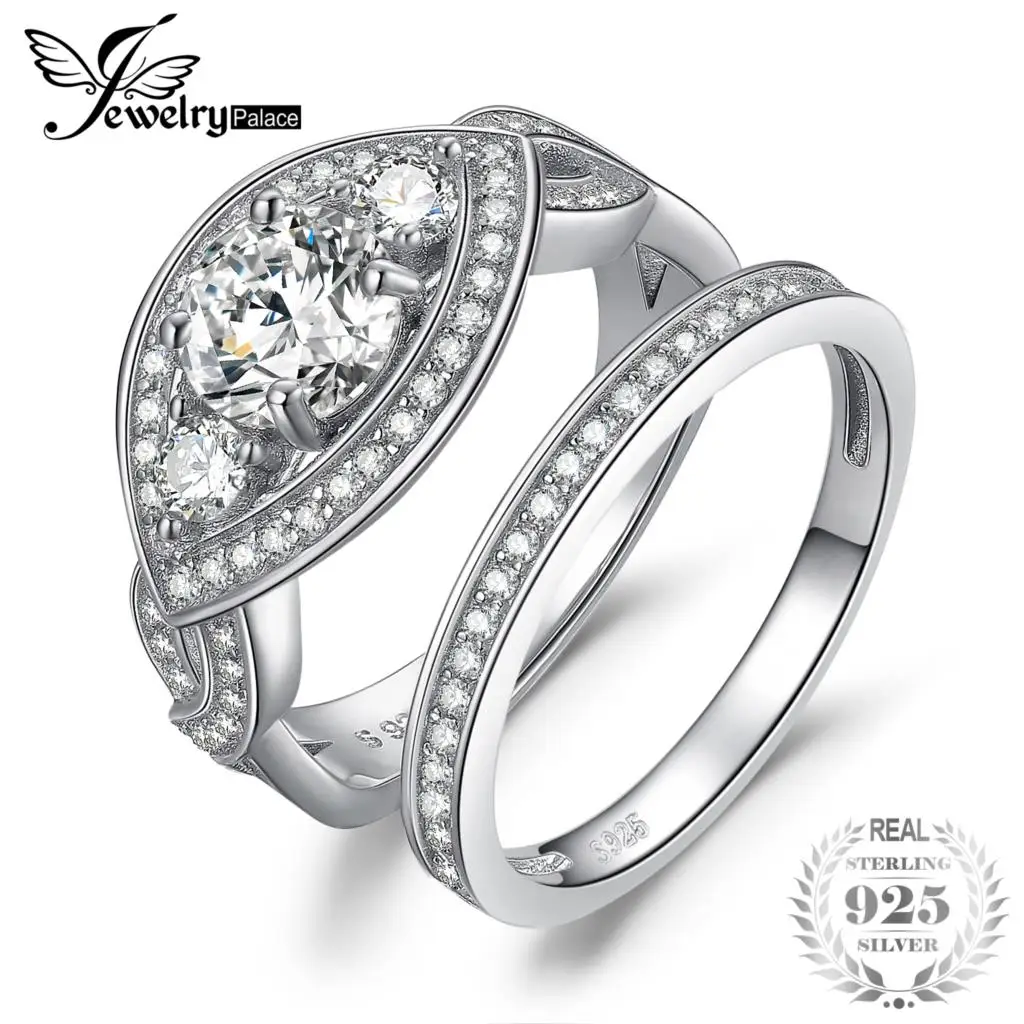 

JewelryPalace Marquise 3 Stone 2.7ct Cubic Zirconia Promise Wedding Engagement Ring Sets 925 Sterling Silver Rings For Women