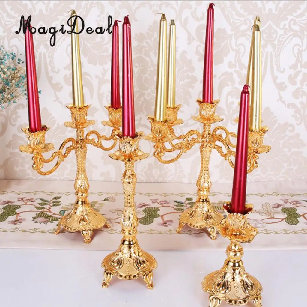 Vintage Alloy Metal Pillar Stick Candle Holder Candelabra Wedding Decoration for Holidays Festive Valentine Romatic Decor