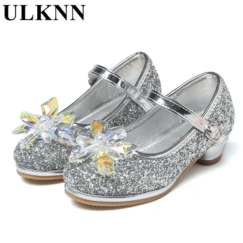 

ULKNN Girls high heels princess shoes sequins children 's Sandals spring autumn new Kids performances banquet Rhinestone shoes