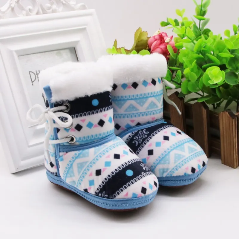 1 Pair 0-18M Autumn Winter Warm Fleece Snow Boots For Baby Girl Boy Anti-silp Prewalker Bootie Shoes
