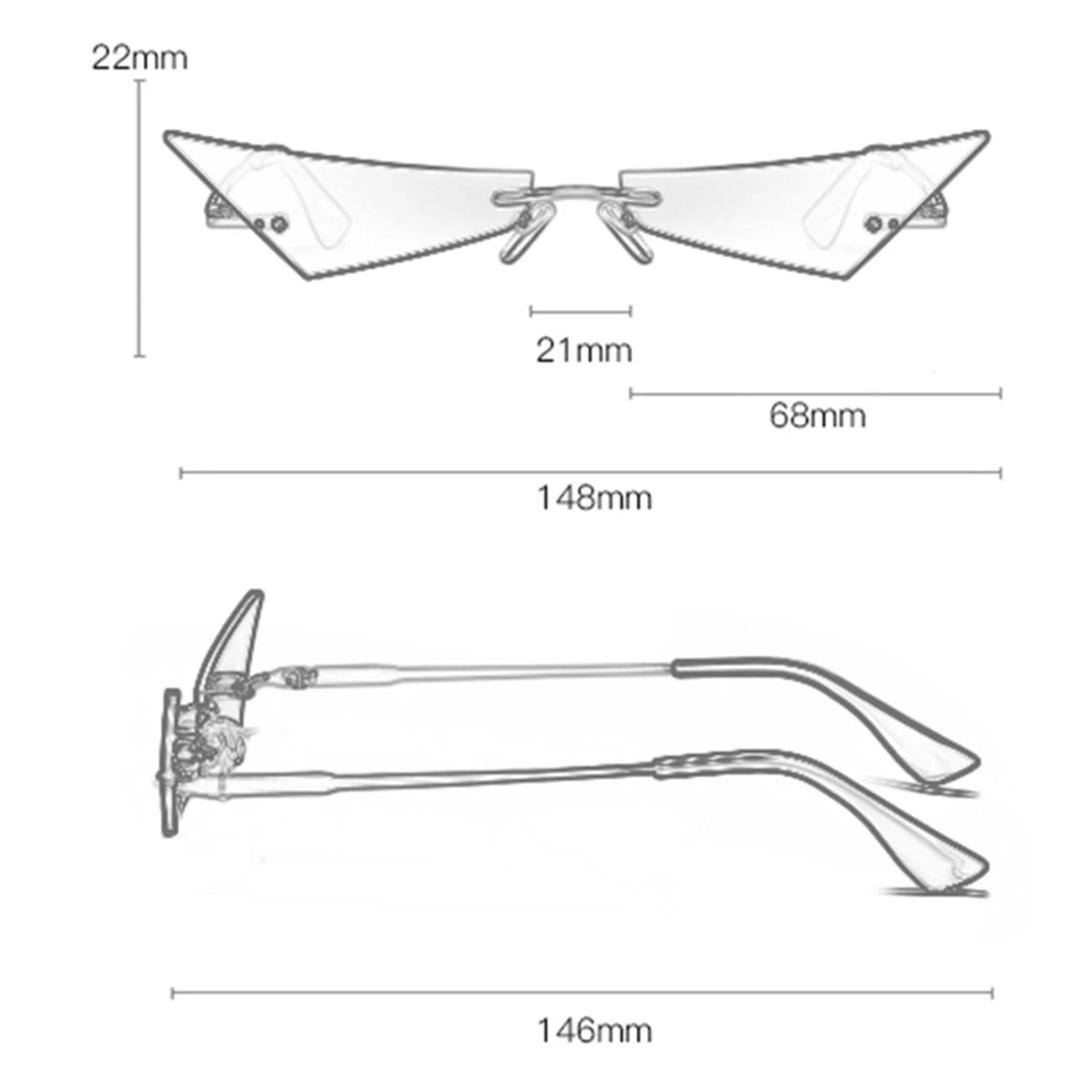 Женские и мужские модные шикарные маленькие многоугольные солнцезащитные очки, новые футуристические зеркальные солнцезащитные очки без оправы, дизайнерские узкие солнцезащитные очки Cateye