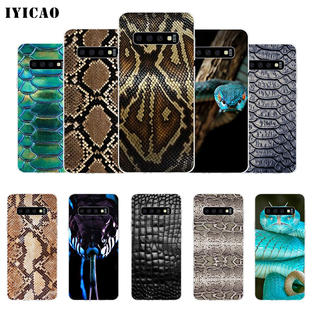

IYICAO Leather Snake Scales Green print Soft Silicone Phone Case for Samsung Galaxy S10e S10 S9 S8 Plus S7 Edge TPU Cover
