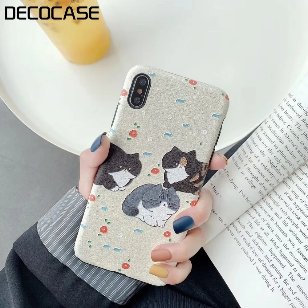 DECOCASE милые 3D рельефные Кошки мультфильм для женщин девочек Мягкие ТПУ телефонные