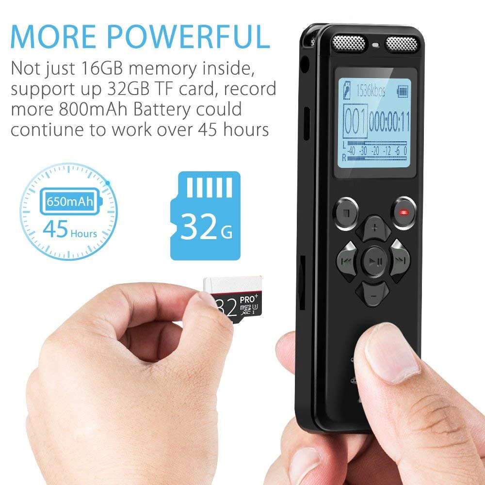 Gravador de Voz Gravador de Voz de Áudio Digital com Wav Vândalo Portátil Original Profissional Lcd Ditafone de Áudio Mp3 Player 32gb Usb - Image 2