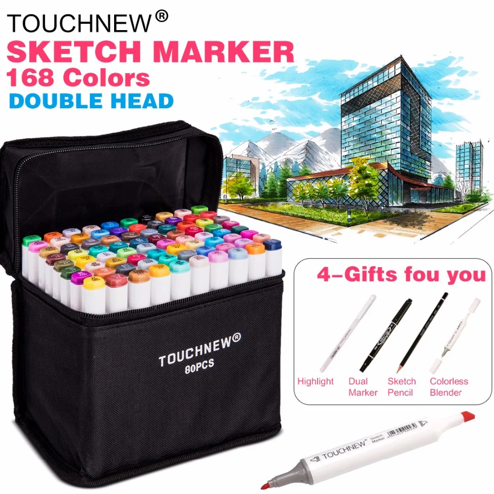 Cabeças à Base de Álcool Marca para Estudante de Desenho Touchnew 72 Cor Marcadores Esboço Caneta Dual Marcador Mangá Desing Arte Fornecedor 36 – 48 60