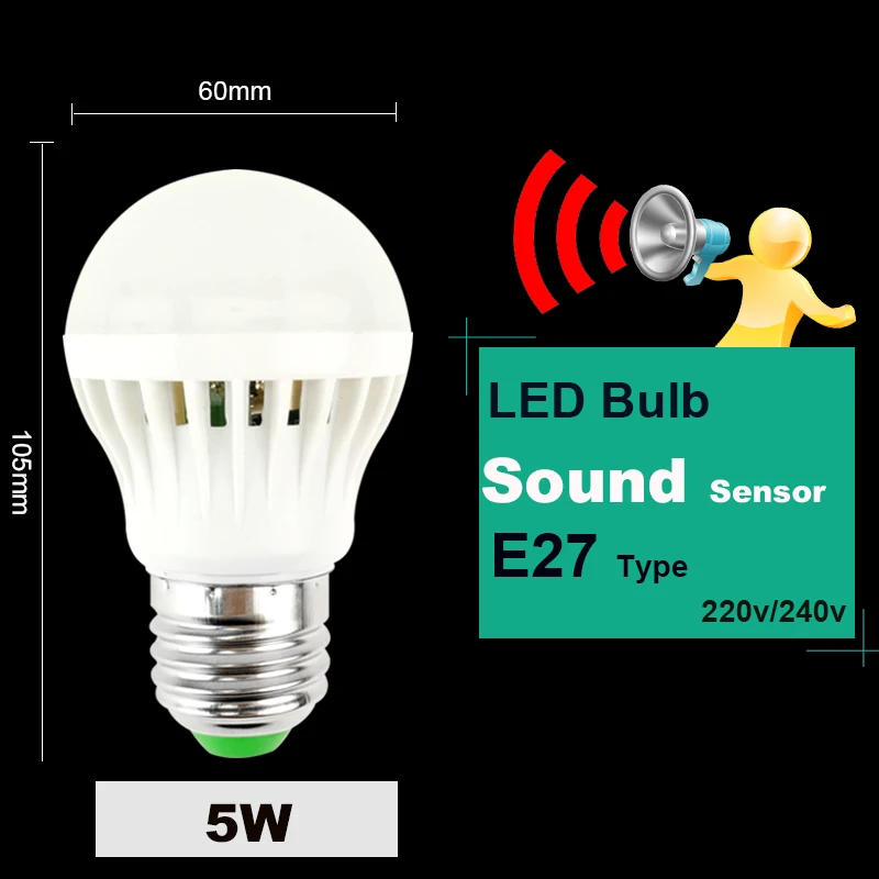 Светодиодный Светильник-ночник E27 3 Вт 5 Вт 7 Вт 9 Вт 12 Вт 220 В светодиодный светильник с ИК-инфракрасным движением/звуком+ светильник с датчиком управления - Испускаемый цвет: 5W Sound Sensor bulb