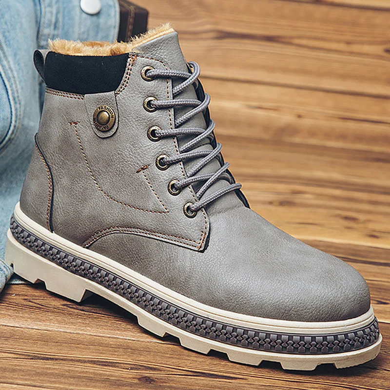 

Winter boots men shoes warm fur snow boots men 2018 new arrival plush round toe rivet male shoes ankle boots sapatos